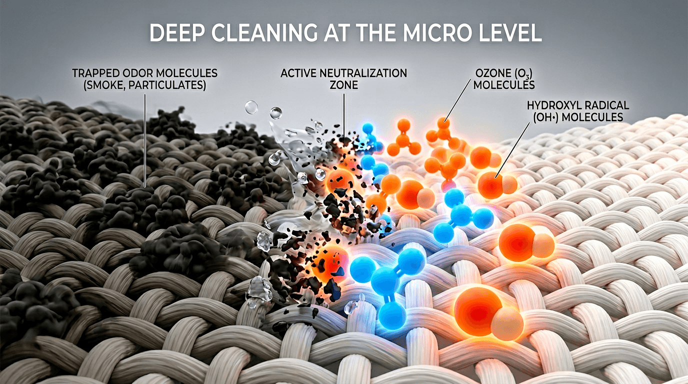 Visualization of molecular odor neutralization treatment on fabric fibers