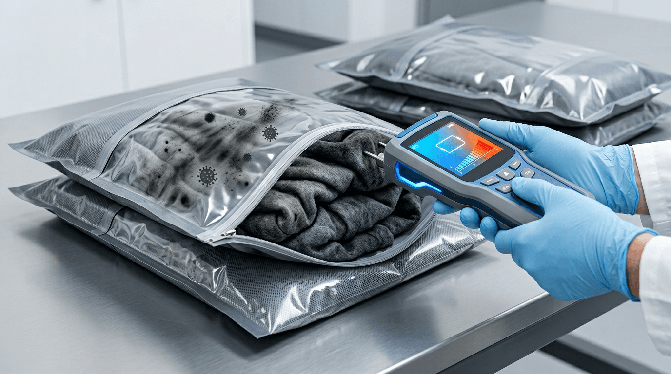 Professional intake of water-damaged textiles in moisture-proof containment bags