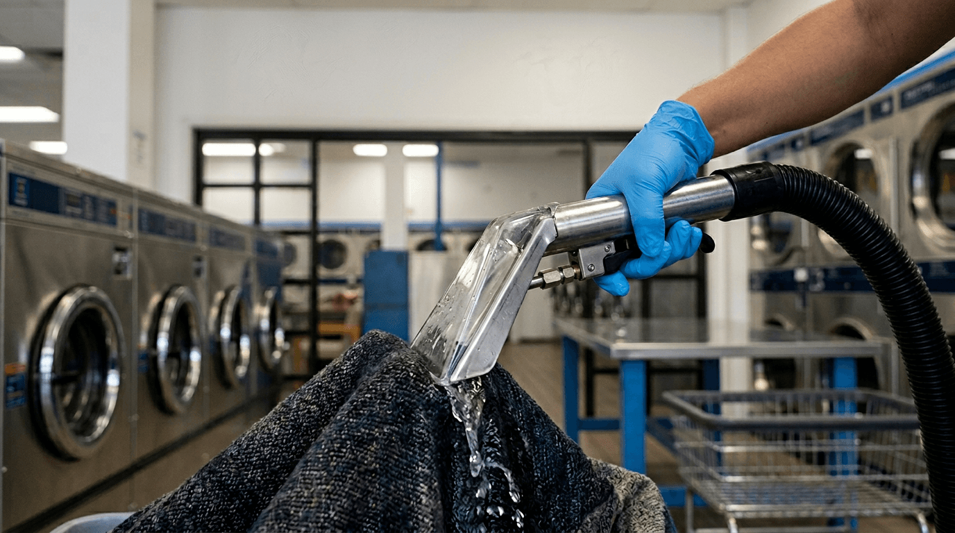 Industrial water extraction equipment removing moisture from soaked fabric